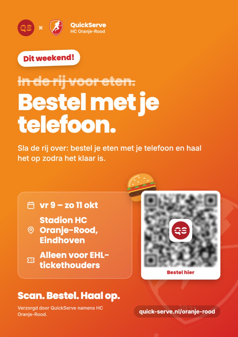 EHL weekend poster in Dutch: bestel met je telefoon, vr 9 tot zo 11 okt.